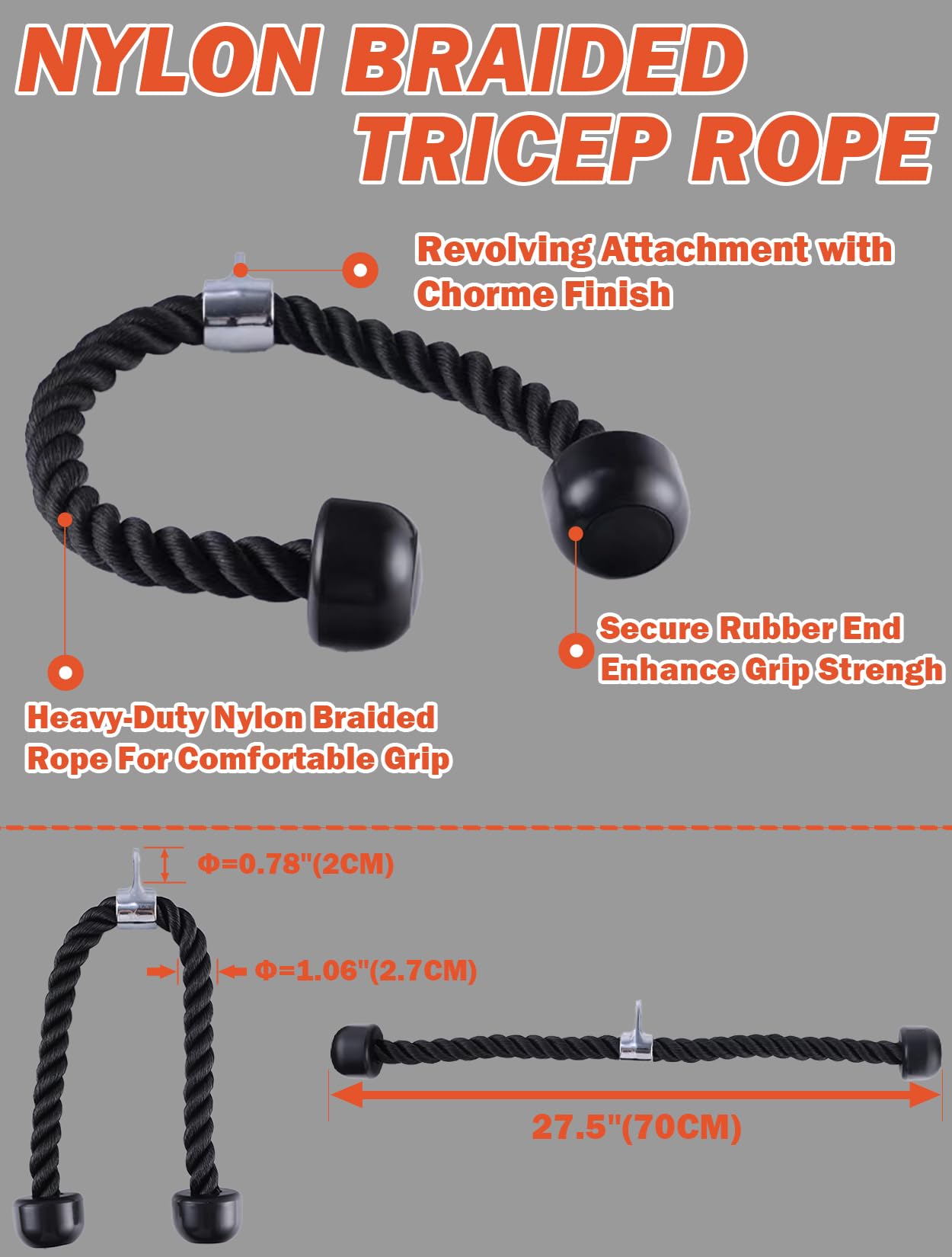 Fitarc LAT Pulldown Attachments,Cable Machine Accessories for Home Gym, Durable and Reliable Weight Fitness Gym Accessories (Tricep Rope)