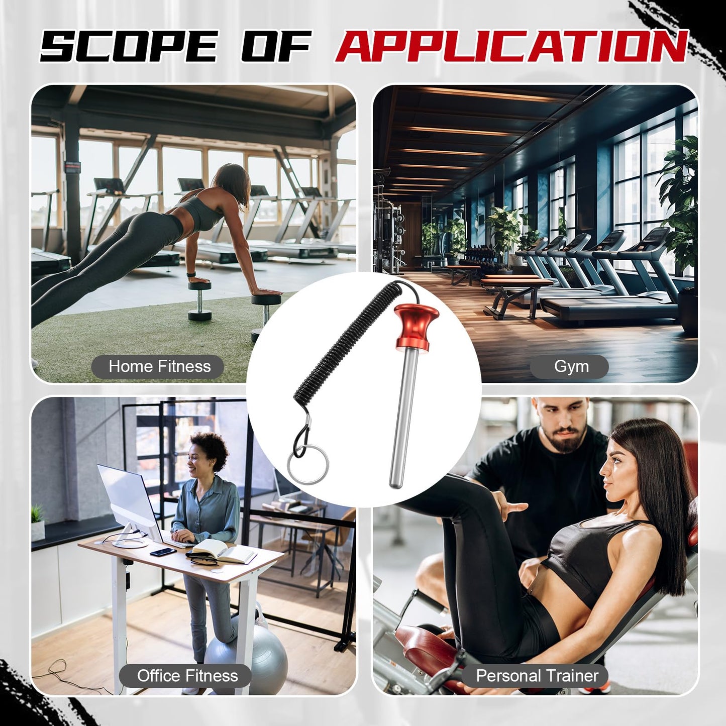 Lasnten 2 Pcs Weight Stack Pin Magnetic Universal Gym Weight Pin 0.4 inch Drop Set with Pull Rope for Plate Apertures Above 10.5 mm Heavy Duty