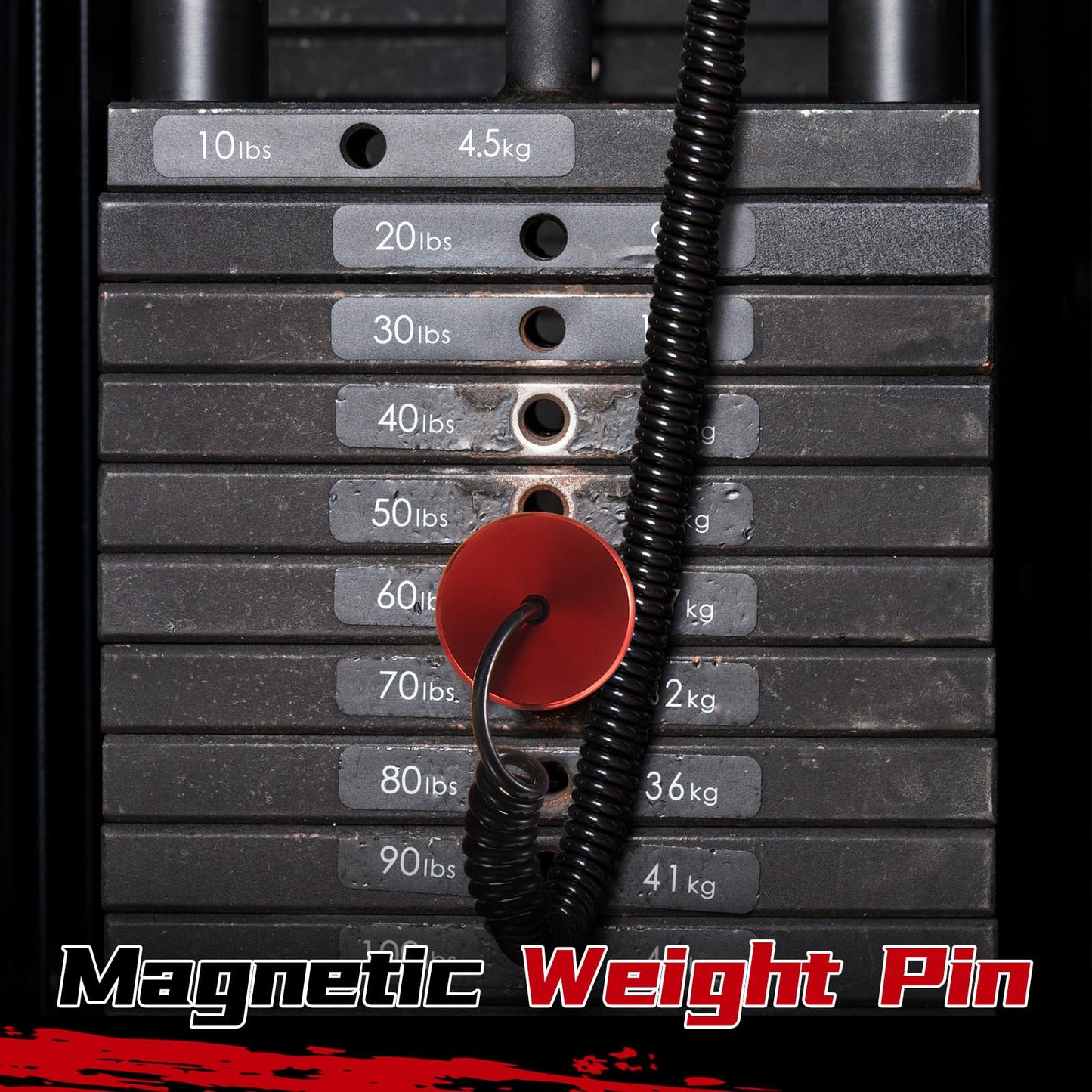 Lasnten 2 Pcs Weight Stack Pin Magnetic Universal Gym Weight Pin 0.4 inch Drop Set with Pull Rope for Plate Apertures Above 10.5 mm Heavy Duty