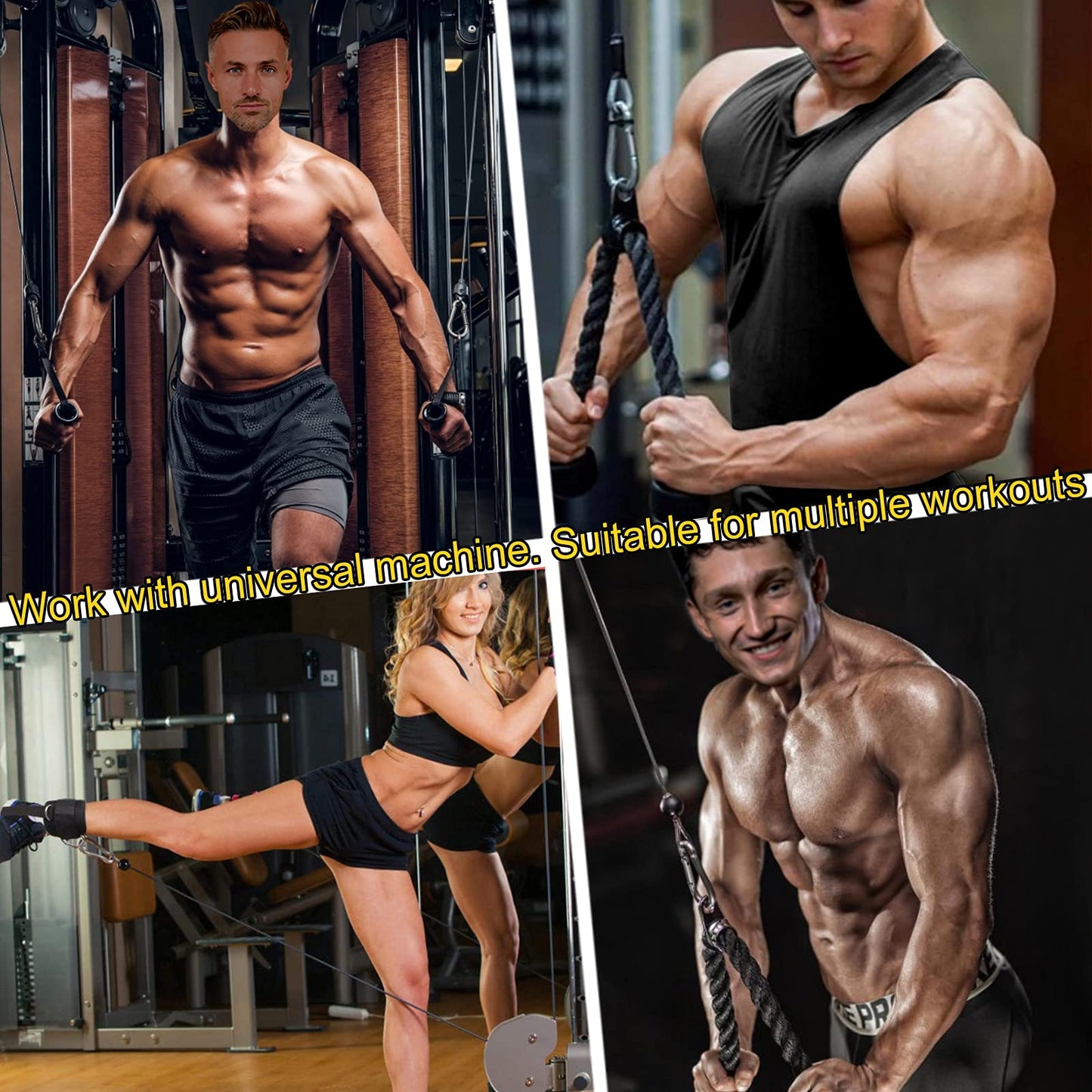 Tricep Rope Cable Machine Attachment, 35" Triceps Pull Down Rope LAT Pulldown Attachments, Home Gym Accessories Set with Resistance Bands Handle, Ankle Straps, Carabiner, Wrist Wraps for Exercise