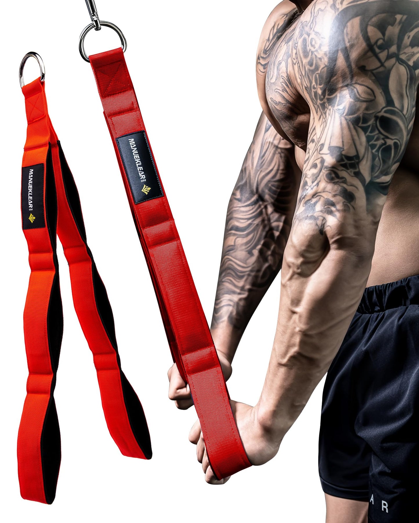 MANUEKLEAR Tricep Rope Cable Attachment Handles, Greater Range of Motion, Tricep Pull Down Rope for Push Downs, Crunches, Facepulls for Professional Gym (Red)