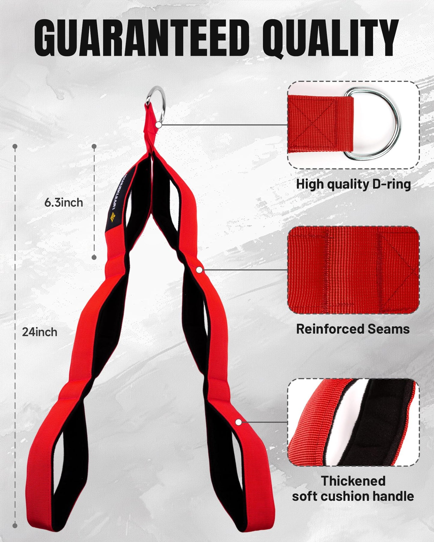 MANUEKLEAR Tricep Rope Cable Attachment Handles, Greater Range of Motion, Tricep Pull Down Rope for Push Downs, Crunches, Facepulls for Professional Gym (Red)