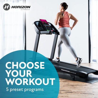 Horizon Fitness T101 Folding Treadmill with Incline for Running and Walking with Bluetooth Connectivity 300 lb Capacity, Running Machine for Home Exercise