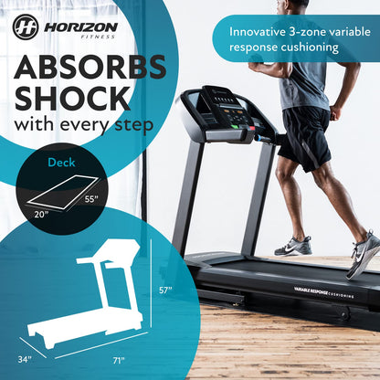 Horizon Fitness T101 Folding Treadmill with Incline for Running and Walking with Bluetooth Connectivity 300 lb Capacity, Running Machine for Home Exercise