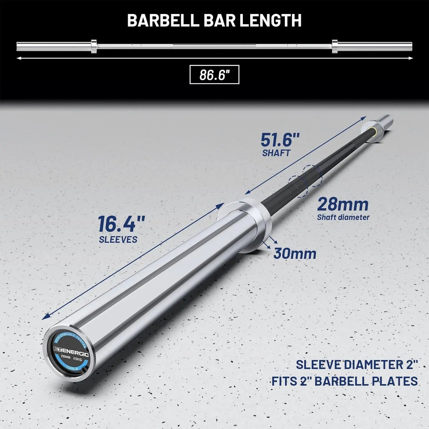 7ft Olympic Barbell Bar 45LB Load 1500-lbs Capacity Available, for Gym Home Exercises, Weightlifting, Powerlifting for 2 Olympic