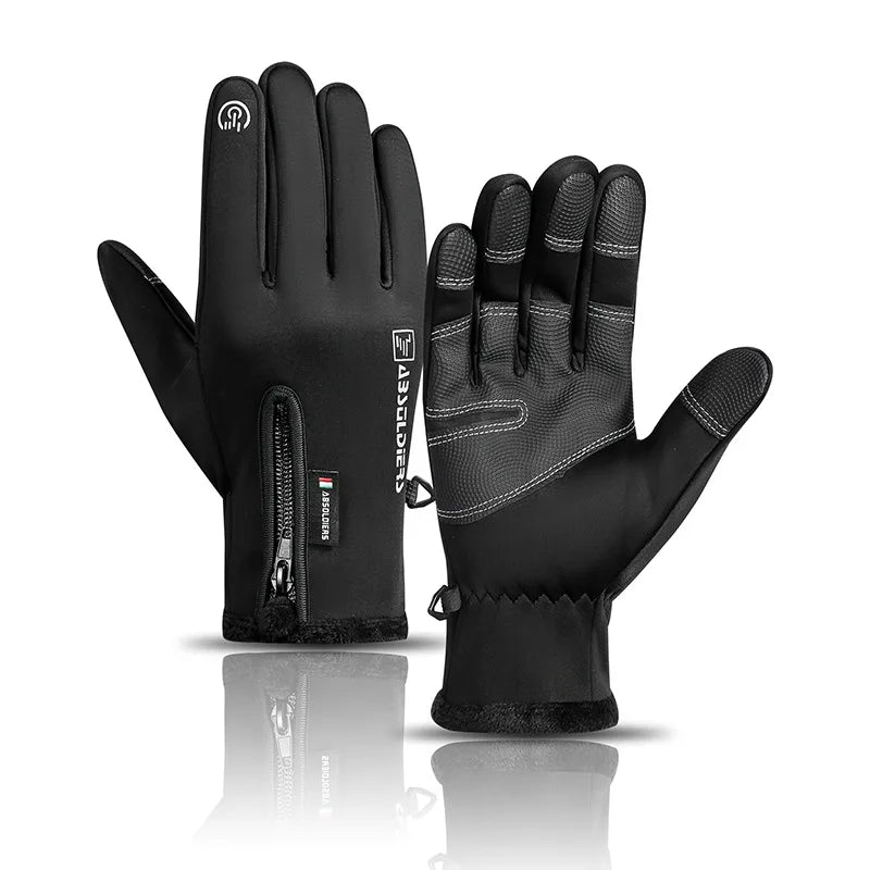 Outdoor Winter Gloves For Men Waterproof Thermal Fleece Lined Resistant Touch Screen Non-slip Motorbike Riding (Black XL)